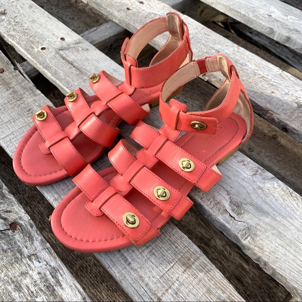 Coach Oleta coral strappy gladiator sandals size 7 pink coral salmon gold